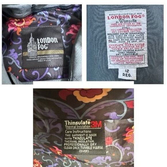 Vintage 80s London Fog Floral-Lined Thinsulate Trench Coat Wn Size12 Reg - Picture 6 of 8